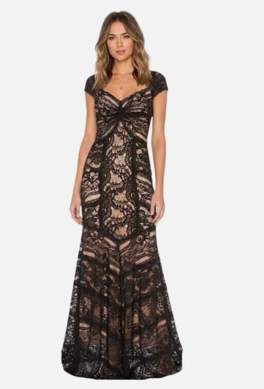 Nicole Miller Tempted By You Black Tie Lace Gown Maxi Dress Size 10